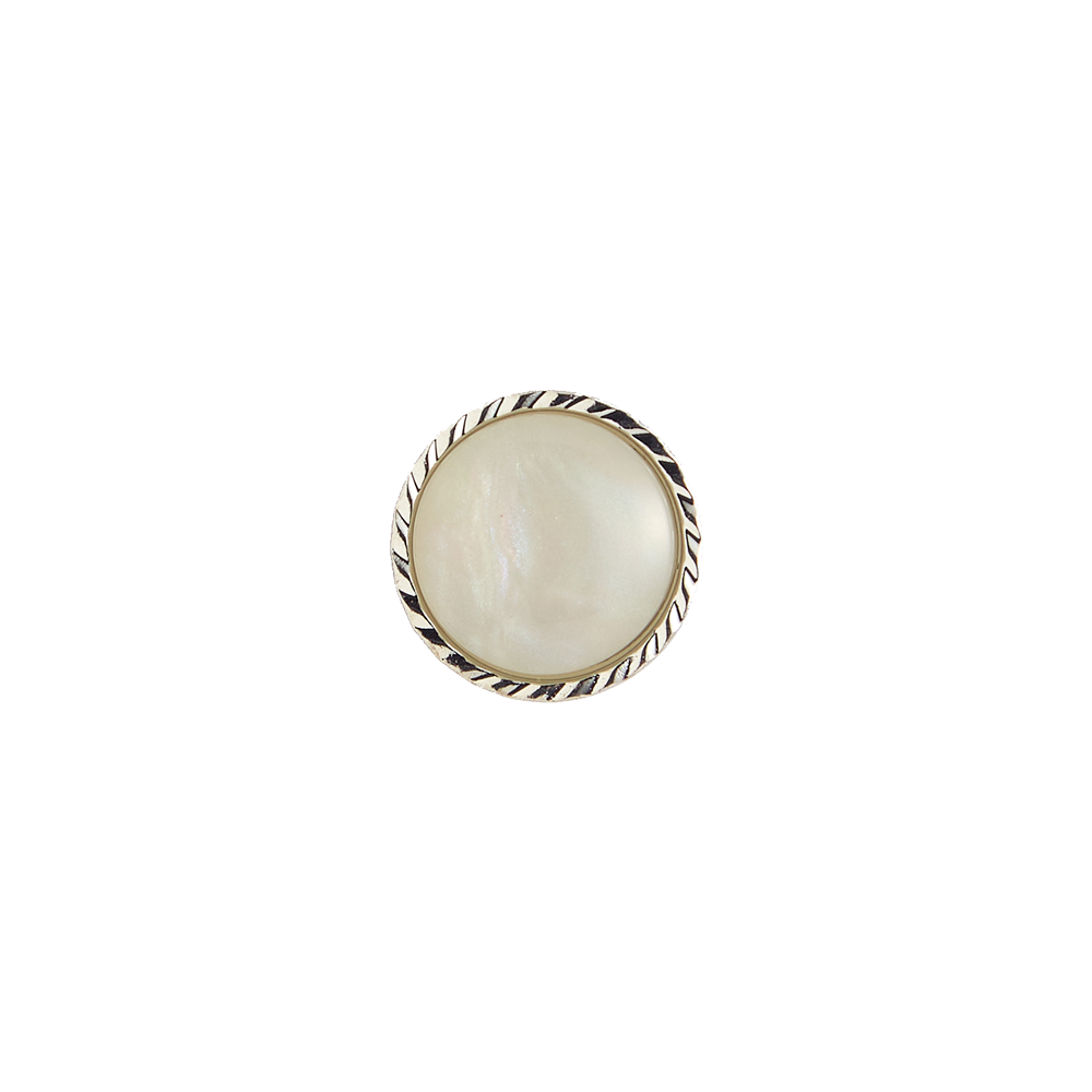 Bot&oacute;n Perla Redondo Borde Plata Blanco